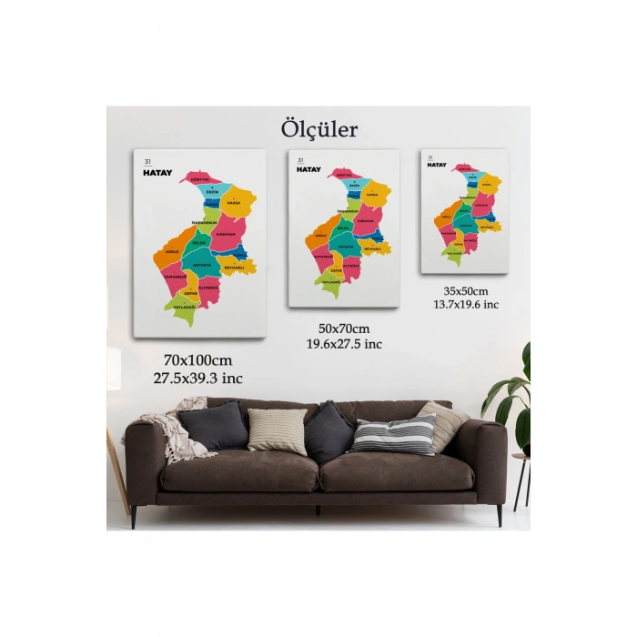 Hatay  İli ve İlçeler Haritası  Dekoratif Kanvas Tablo 1354