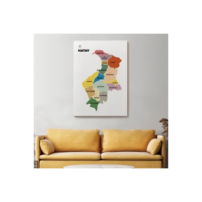 Hatay  İli ve İlçeler Haritası  Dekoratif Kanvas Tablo 1355