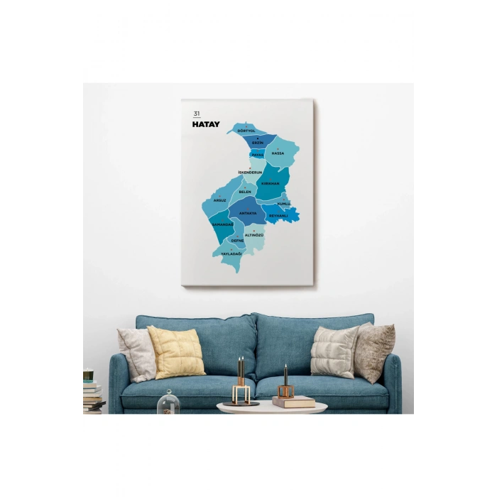 Hatay  İli ve İlçeler Haritası  Dekoratif Kanvas Tablo 1356