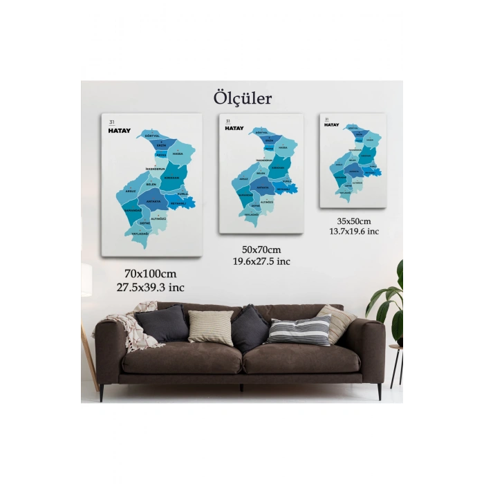 Hatay  İli ve İlçeler Haritası  Dekoratif Kanvas Tablo 1356