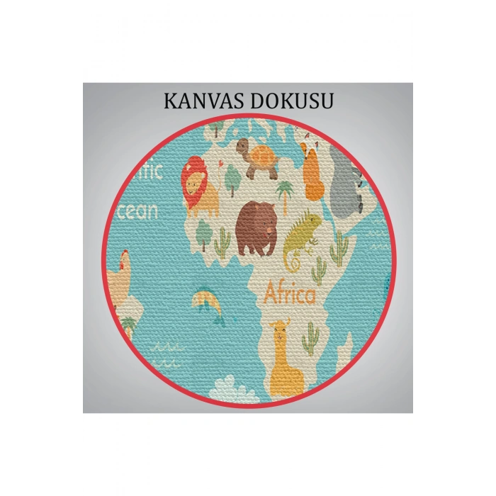 Hayvanlar Alemi Çocuk Odası Dünya Haritası Kanvas Tablo 1013
