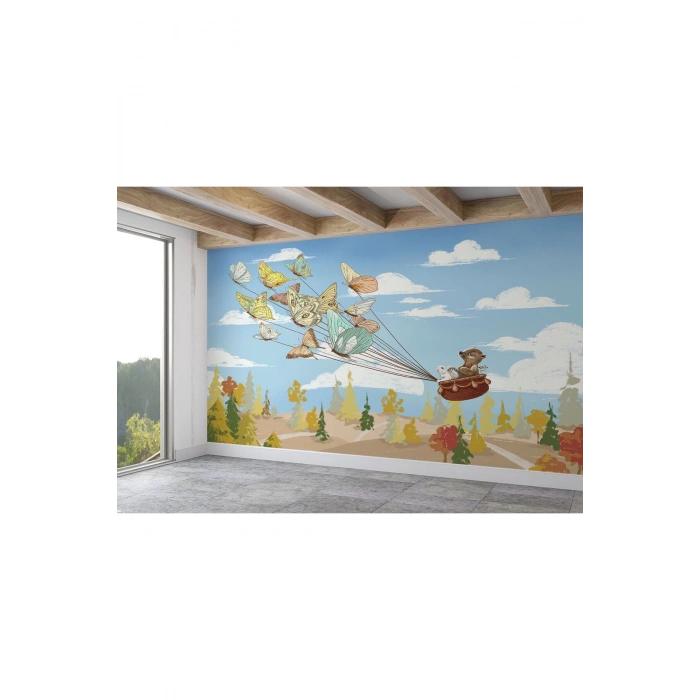 Hayvanları Uçuran Kelebekler Çocuk Odası Duvar Kağıdı-5607