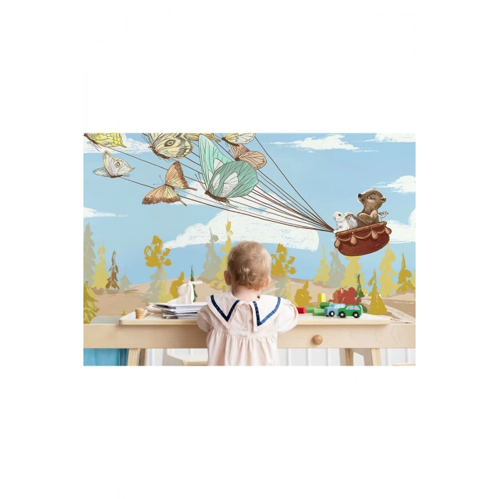 Hayvanları Uçuran Kelebekler Çocuk Odası Duvar Kağıdı-5607
