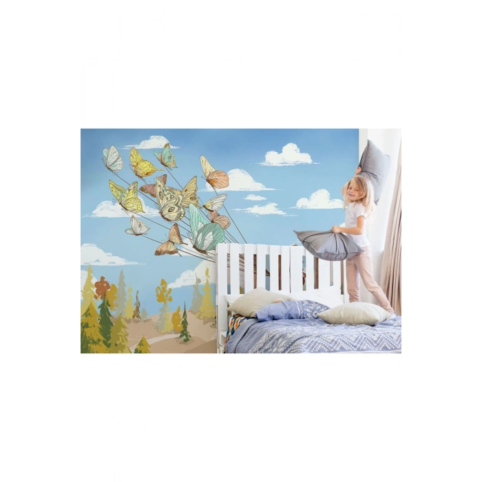 Hayvanları Uçuran Kelebekler Çocuk Odası Duvar Kağıdı-5607