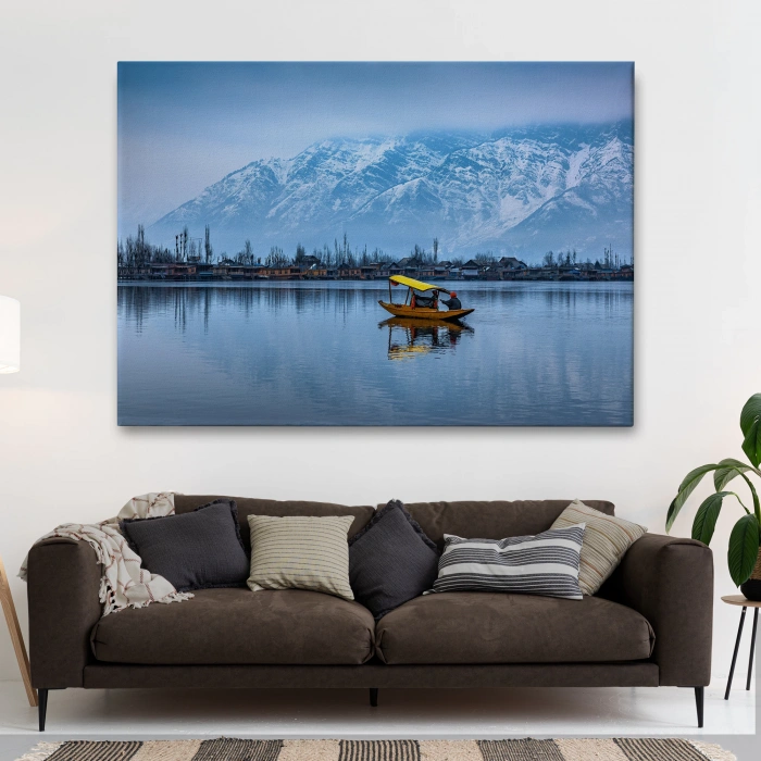 Hindistan Srinagar Dal Gölü Kış Manzara Tablosu-1244