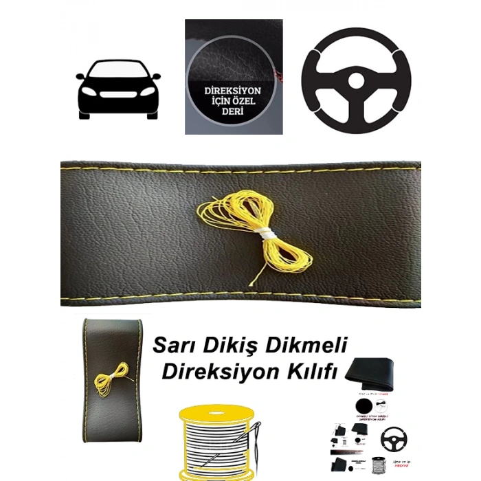 HONDA CR V uyumlu araç,oto direksiyon kılıfı sarı dikiş