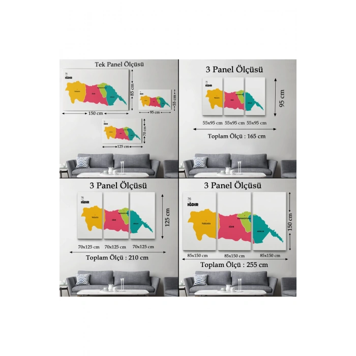 Iğdır  İli ve İlçeler Haritası  Dekoratif Kanvas Tablo 1357