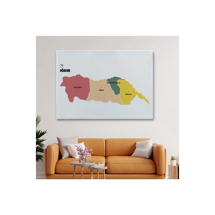 Iğdır  İli ve İlçeler Haritası  Dekoratif Kanvas Tablo 1358