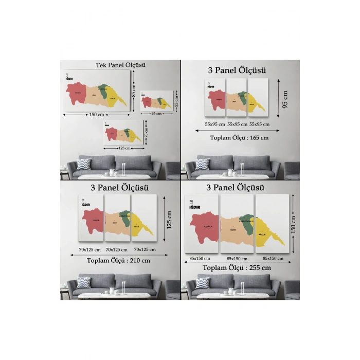 Iğdır  İli ve İlçeler Haritası  Dekoratif Kanvas Tablo 1358