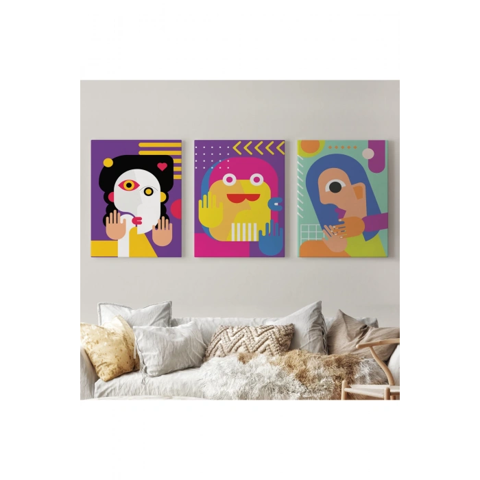 İkonik Karakterler Soyut Dekoratif Duvar Tablosu Üçlü Set-EN-112
