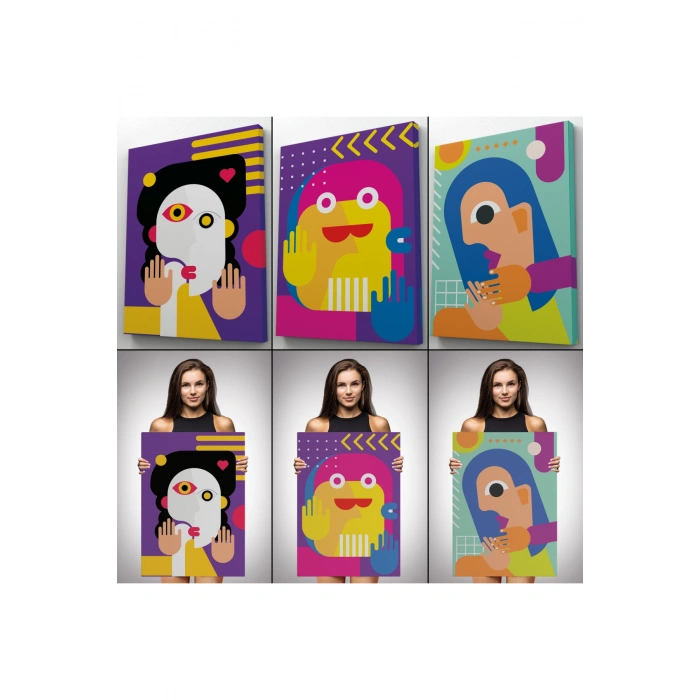 İkonik Karakterler Soyut Dekoratif Duvar Tablosu Üçlü Set-EN-112