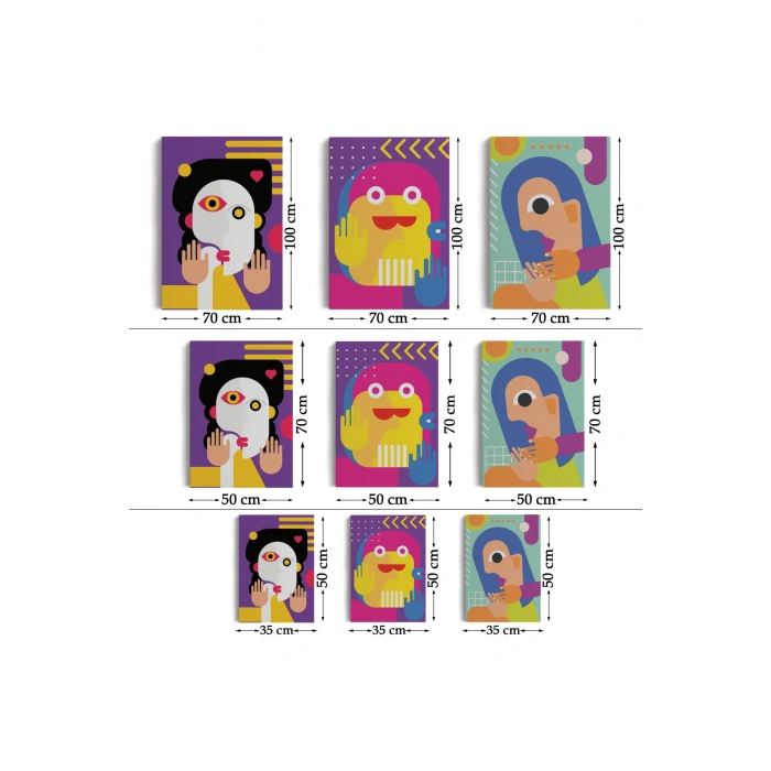 İkonik Karakterler Soyut Dekoratif Duvar Tablosu Üçlü Set-EN-112