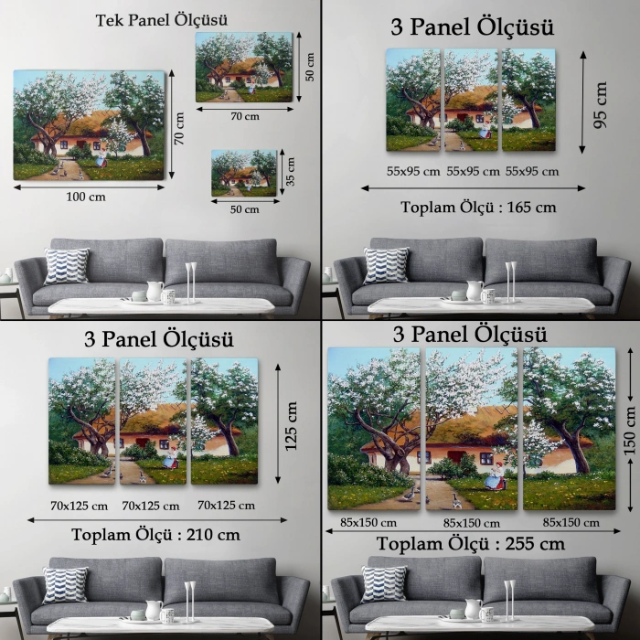 İlkbahar Köy Evi Yağlıboya Görünüm Dekoratif Kanvas Duvar Tablosu-3514