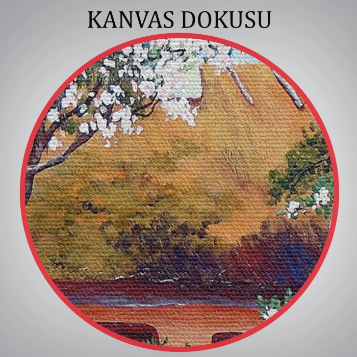 İlkbahar Köy Evi Yağlıboya Görünüm Dekoratif Kanvas Duvar Tablosu-3514