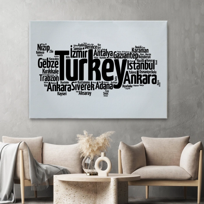 İller İsimli Dekoratif Kanvas Tablo 1018