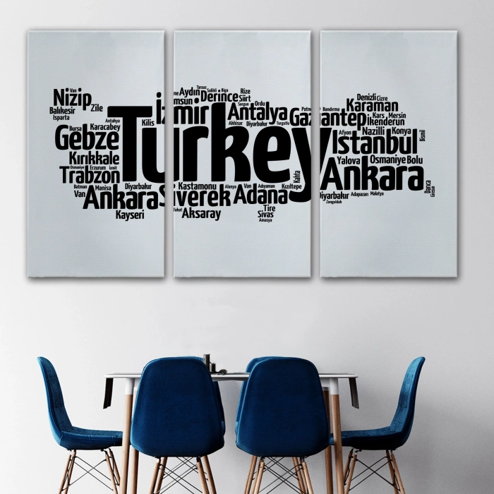 İller İsimli Dekoratif Kanvas Tablo 1018