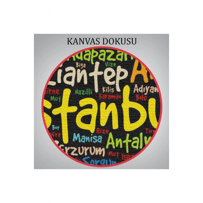 İller İsimli Siyah Zeminli Dekoratif Kanvas Tablo 1005