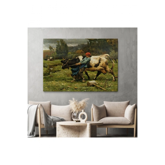 İneği  Çeken Köylü Kızı Duvar Tablosu-6522