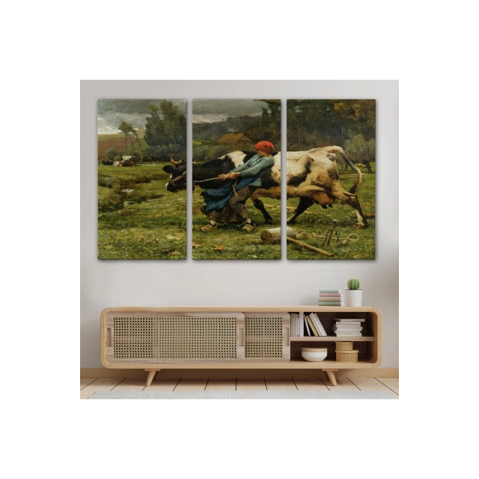 İneği  Çeken Köylü Kızı Duvar Tablosu-6522