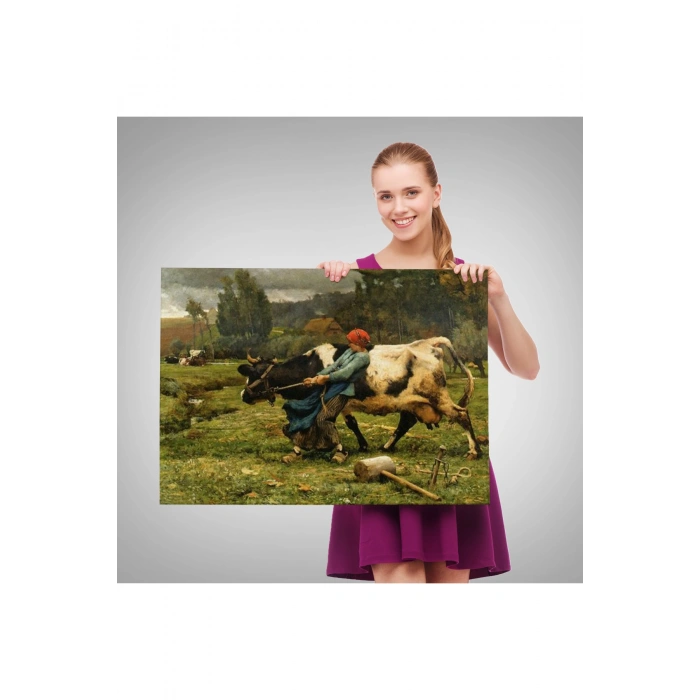 İneği  Çeken Köylü Kızı Duvar Tablosu-6522