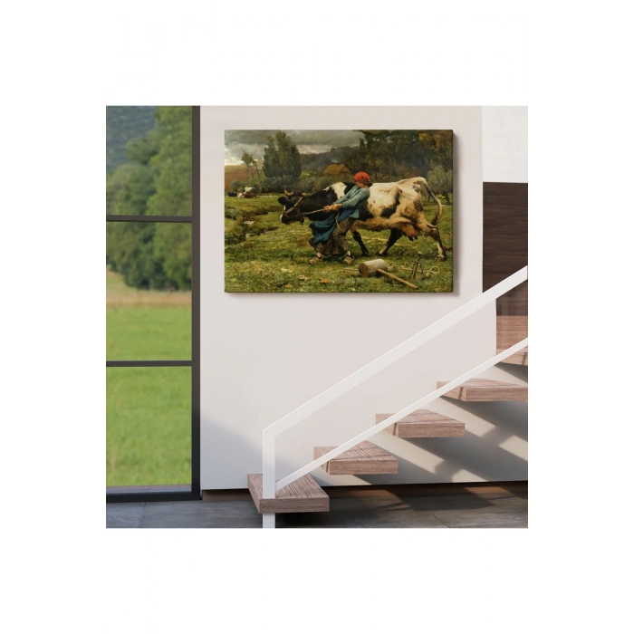 İneği  Çeken Köylü Kızı Duvar Tablosu-6522