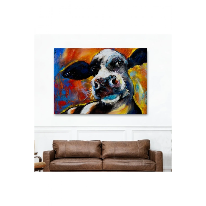 İnek Portresi Modern Sanat Dekoratif Kanvas Duvar Tablo-6521