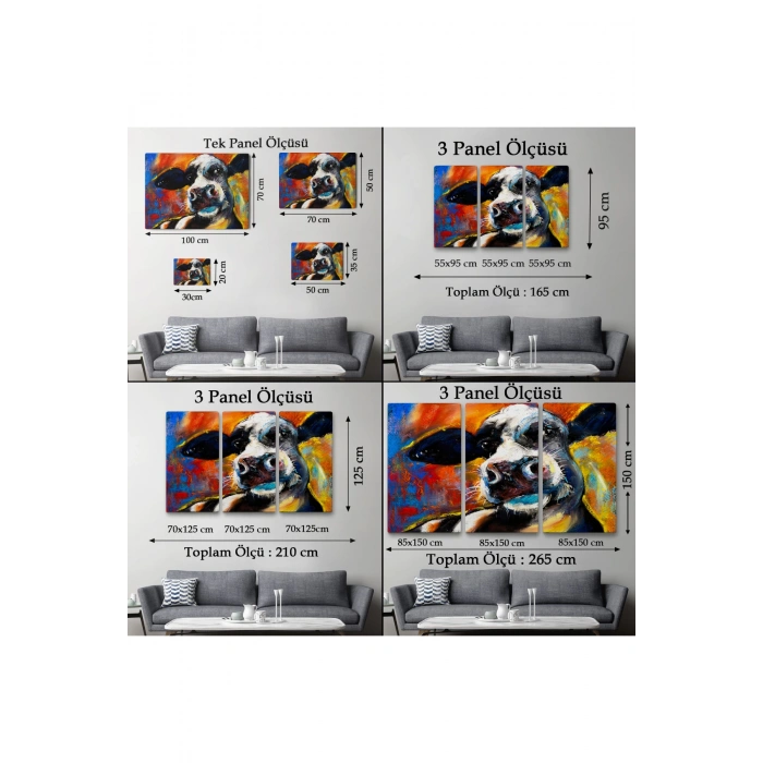 İnek Portresi Modern Sanat Dekoratif Kanvas Duvar Tablo-6521