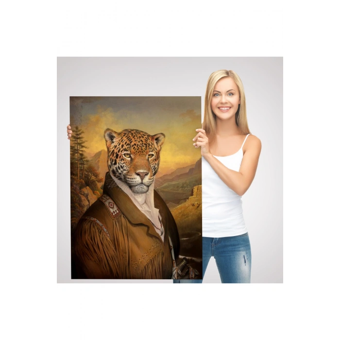İnsan Kıyafetli Jaguar Dekoratif Duvar Tablosu-6331