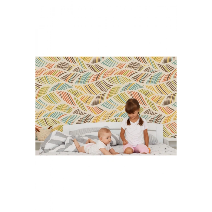 İskandinav Tarzı Modern Renkli Yapraklar Duvar Kağıdı-5703