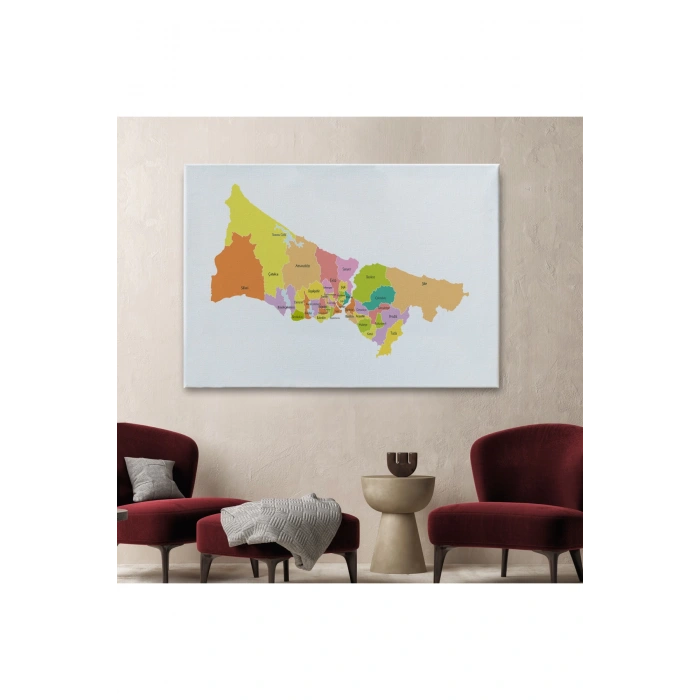 İstanbul İlçeler Haritası Dekoratif Kanvas Tablo 1017