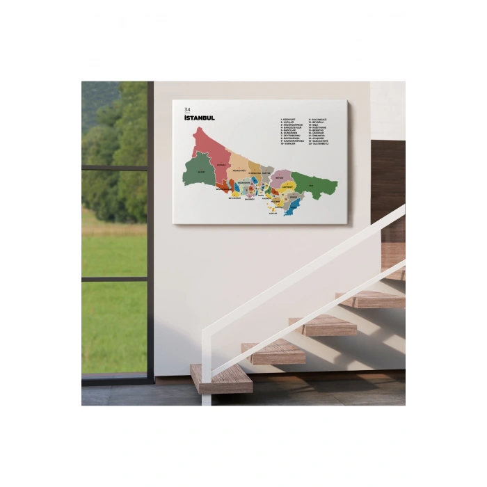 İstanbul  İli ve İlçeler Haritası  Dekoratif Kanvas Tablo 1365