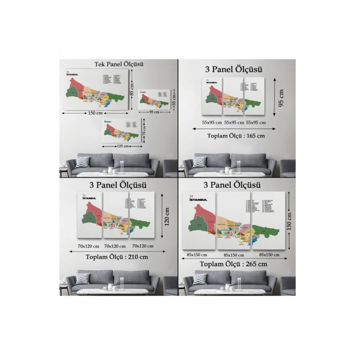 İstanbul  İli ve İlçeler Haritası  Dekoratif Kanvas Tablo 1365