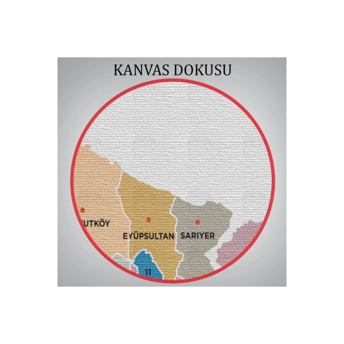 İstanbul  İli ve İlçeler Haritası  Dekoratif Kanvas Tablo 1365