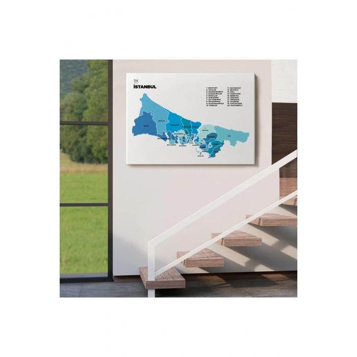 İstanbul  İli ve İlçeler Haritası  Dekoratif Kanvas Tablo 1366