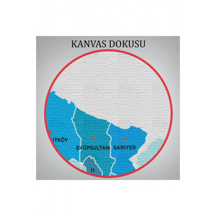 İstanbul  İli ve İlçeler Haritası  Dekoratif Kanvas Tablo 1366