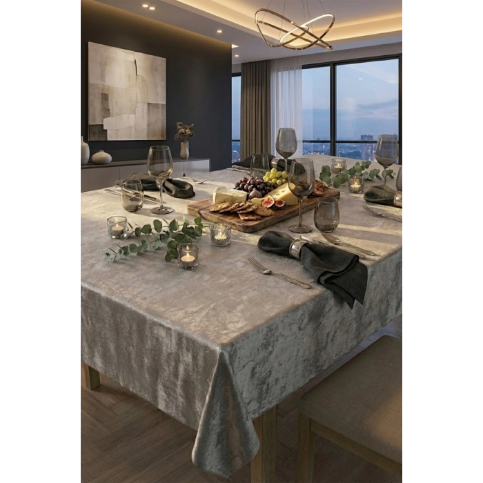 Kadife Keten Dokulu Masa Örtüsü