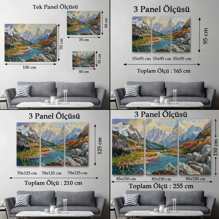 Kafkas Dağları Manzaralı Yağlıboya Görünüm Dekoratif Kanvas Duvar Tablosu-3603