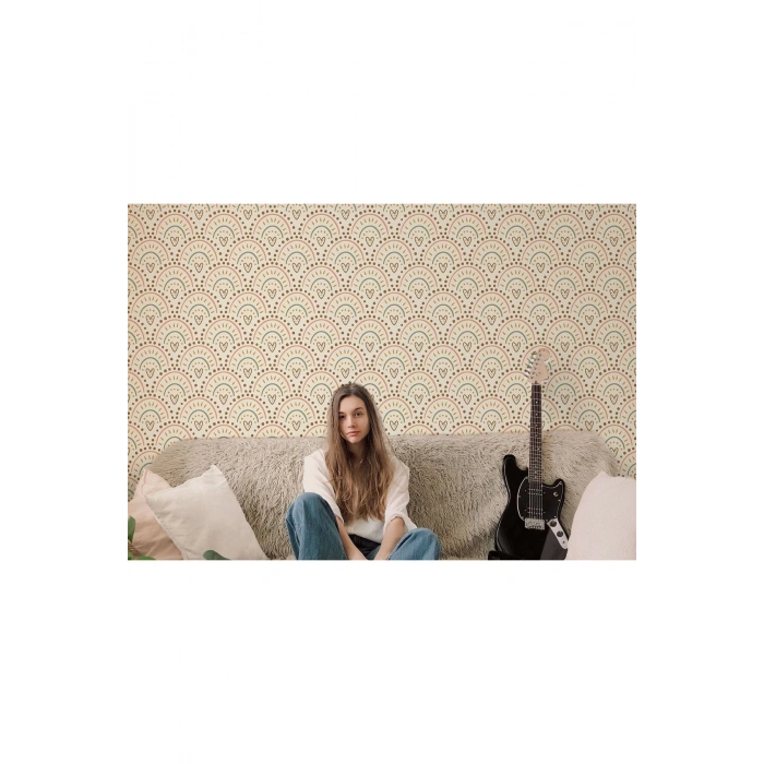 Kalp İkonlu Kız Çocuk Odası Duvar Kağıdı-5542