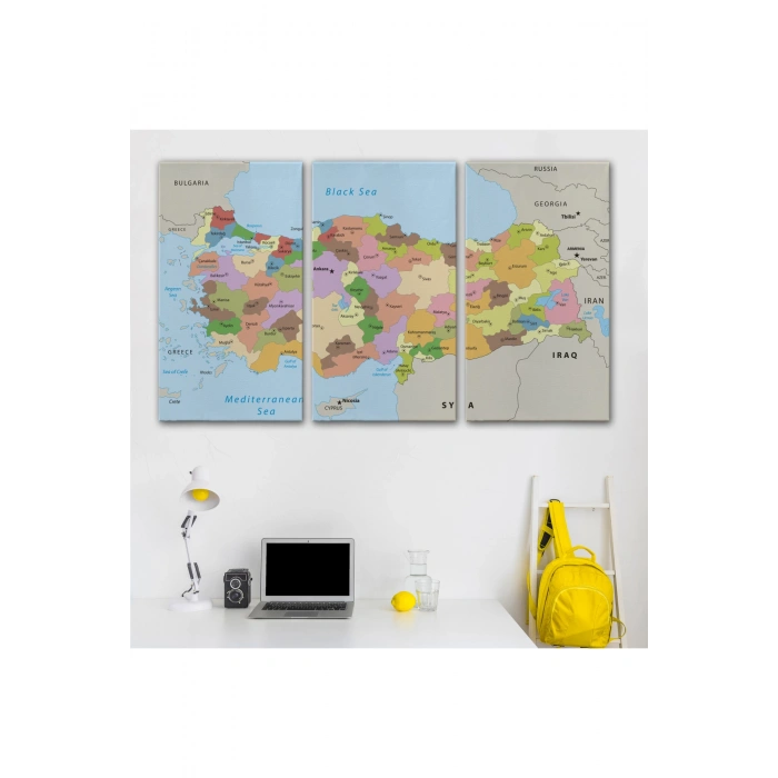 Kanvas Türkiye Haritası Komşulu Ülkeli Dekoratif 1067