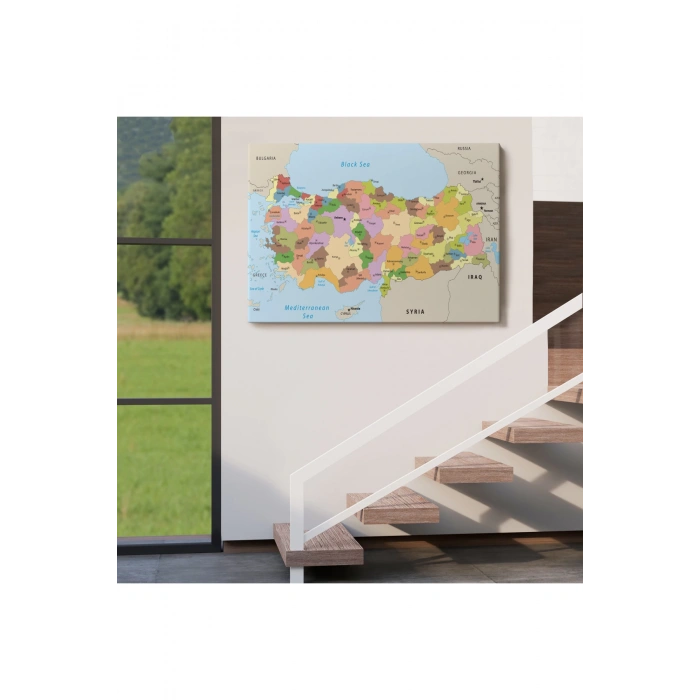 Kanvas Türkiye Haritası Komşulu Ülkeli Dekoratif 1067