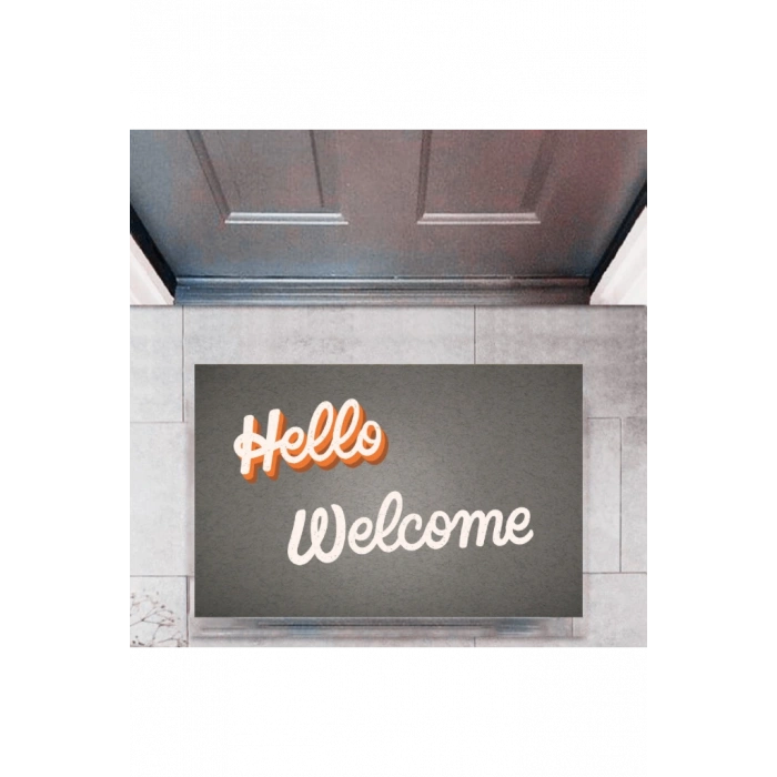 Kapı Önü Paspası Dekoratif Dijital Baskı Hello Welcome P-2326