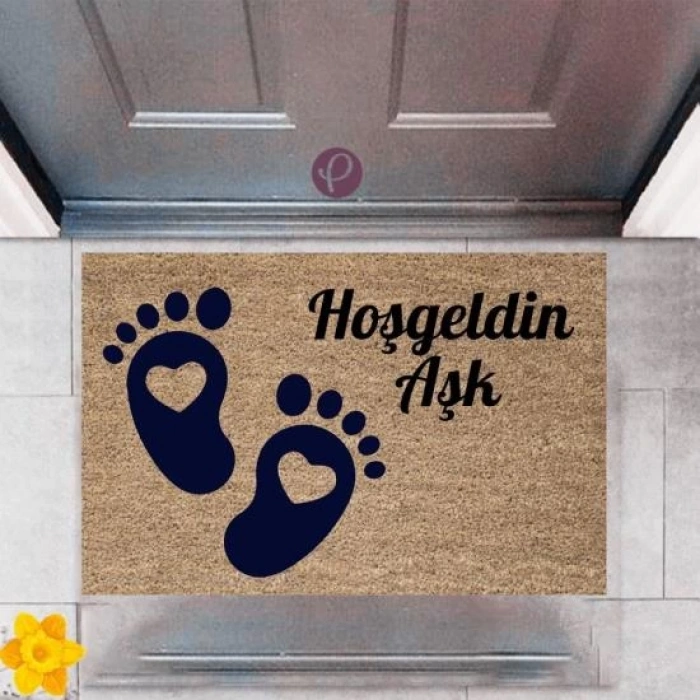 Kapı Önü Paspası Dekoratif Dijital Baskı Hoş geldin Aşk P-2510