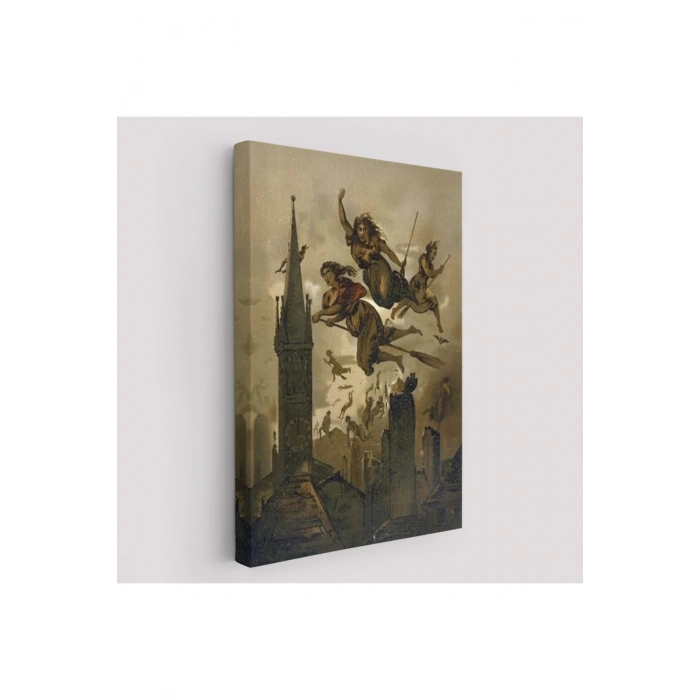 Kasabanın Üzerinde Uçan Çadılar Tablosu, Witches Halloween-6358