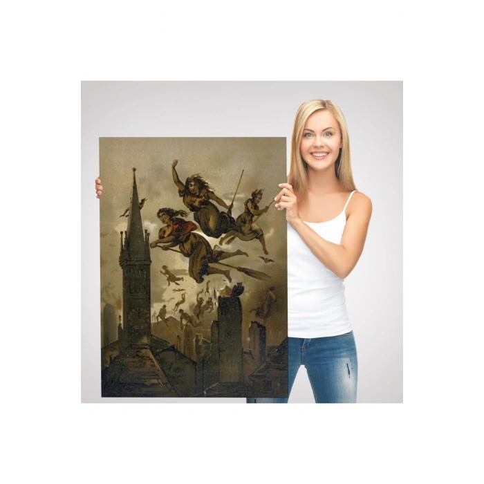 Kasabanın Üzerinde Uçan Çadılar Tablosu, Witches Halloween-6358