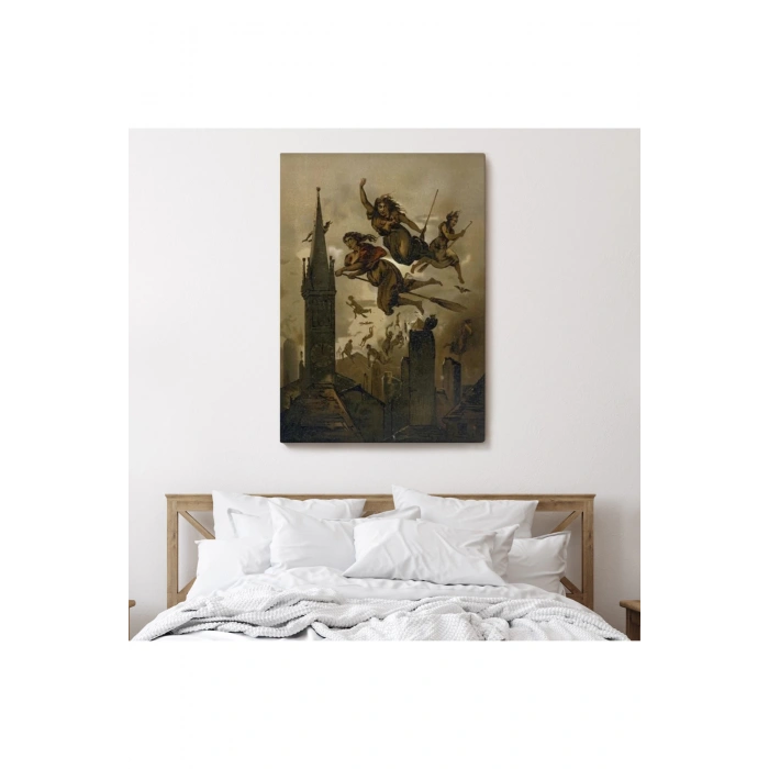 Kasabanın Üzerinde Uçan Çadılar Tablosu, Witches Halloween-6358