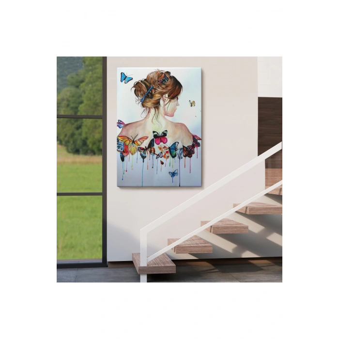 Kelebek Detaylı Güzel Kadın Tablosu-6330