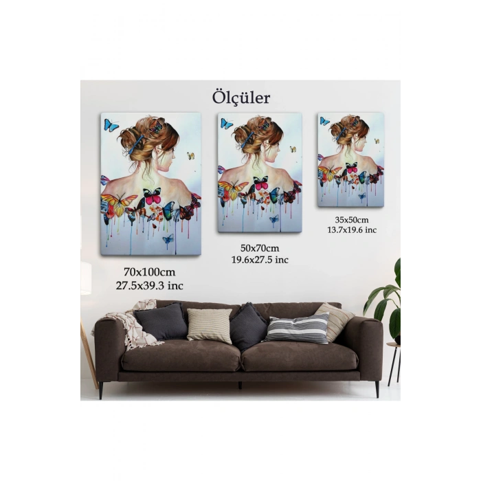 Kelebek Detaylı Güzel Kadın Tablosu-6330