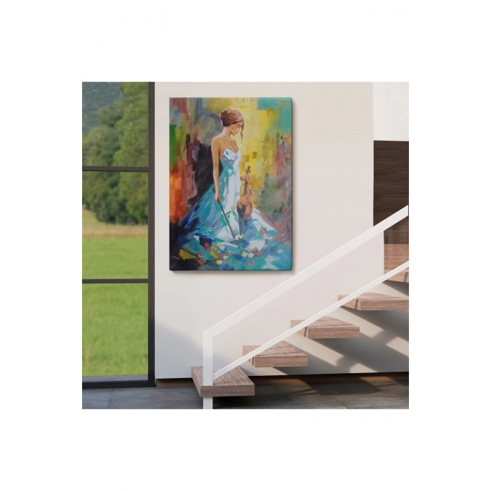 Keman Çalan  Kadın Dekortif Duvar Tablosu-6233