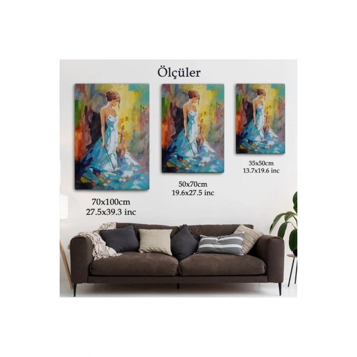 Keman Çalan  Kadın Dekortif Duvar Tablosu-6233