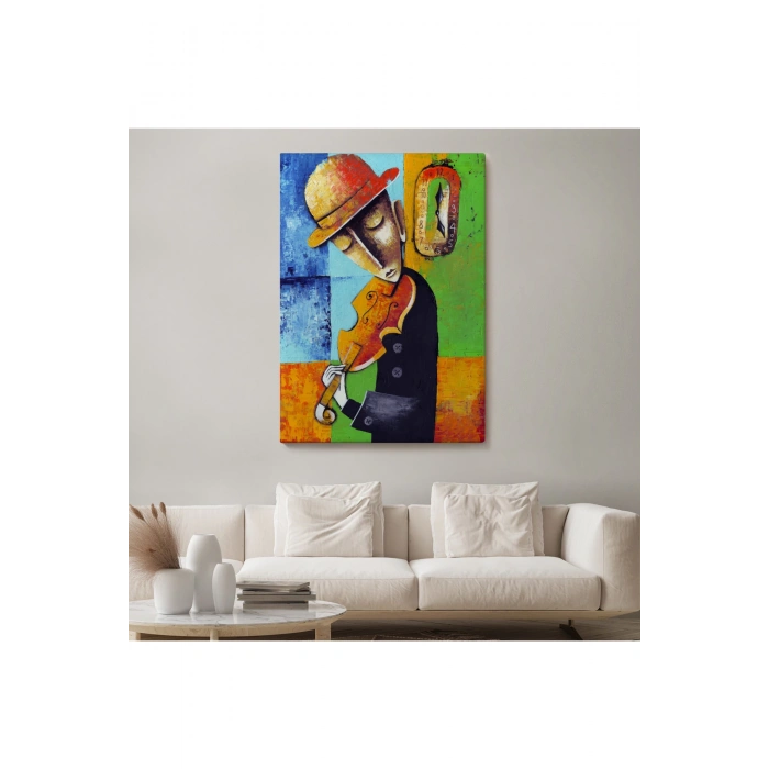 Keman Çalan Müzisyen Sürreal Adam Duvar Tablo-6447